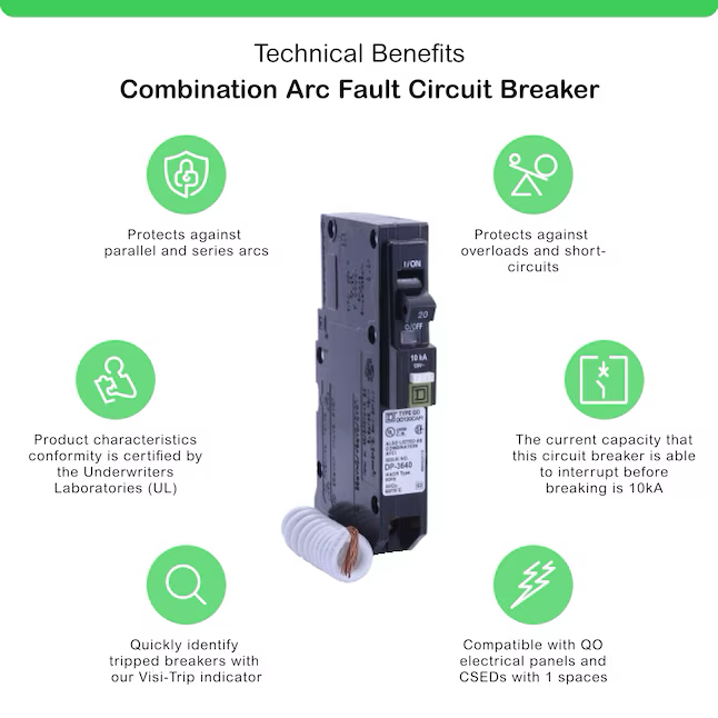 Square D QO 20-amp 1-Pole Combination Arc Fault Circuit Breaker