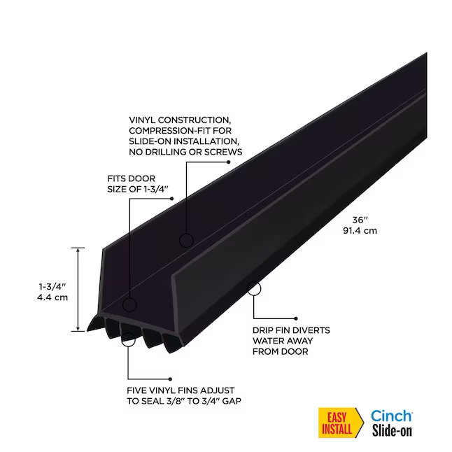 MD Türdichtungsstreifen aus mattiertem Vinyl, 3 Fuß x 1 3/4 Zoll, Schwarz