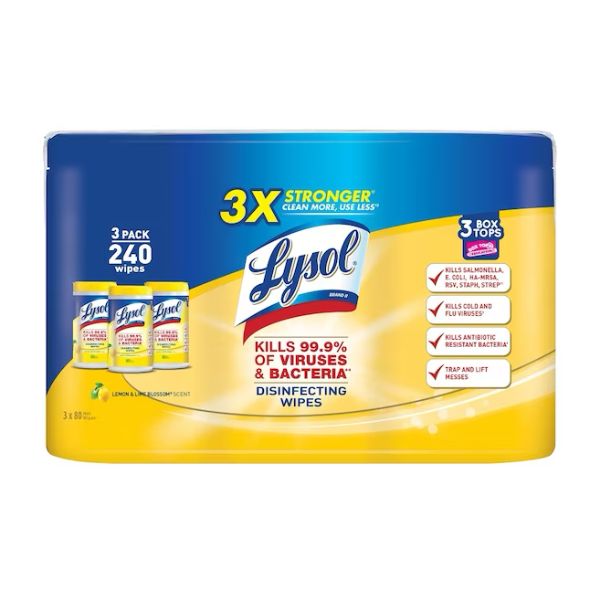 LYSOL Desinfektionstücher mit Zitronen- und Limettenblütengeschmack, 240 Stück, Allzweckreiniger (3er-Pack)