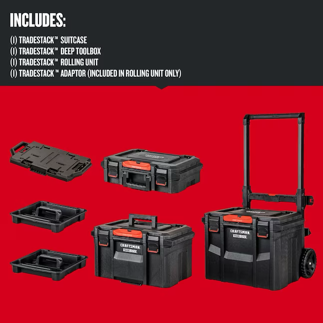 CRAFTSMAN TRADESTACK System 22-in Black Plastic Wheels Lockable Tool Box