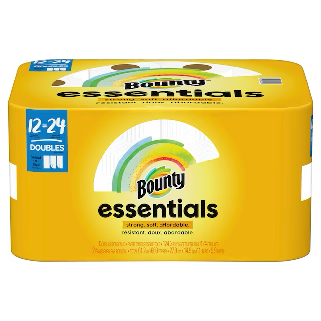 Toallas de papel Bounty Essentials Select-A-Size, doble rollo, 12 unidades