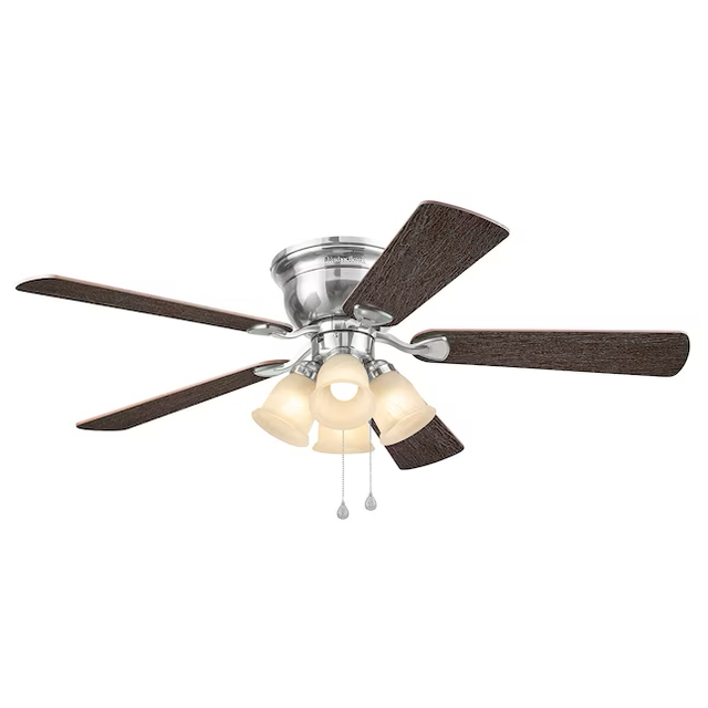 Harbor Breeze Centreville 52-in Brushed Nickel Indoor Flush Mount Ceiling Fan with Light (5-Blade)