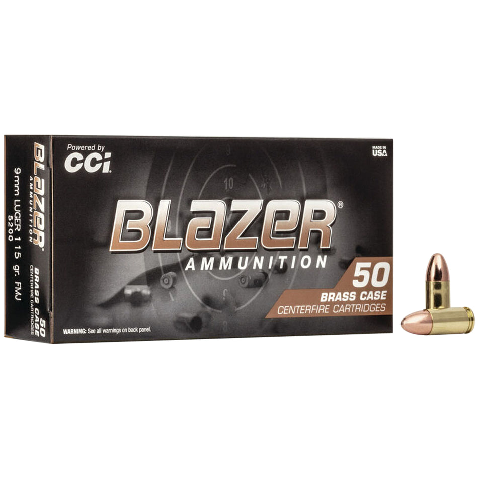 Blazer Brass 9mm Luger 115-Grain FMJ Centerfire Pistol Ammunition - 50 Rounds