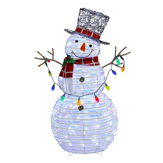 Holiday Living 4-ft LED White Rattan Snowman Decoration