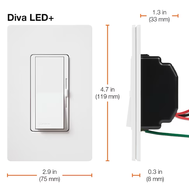 Lutron Diva Single-pole/3-way LED Rocker Light Dimmer Switch, White