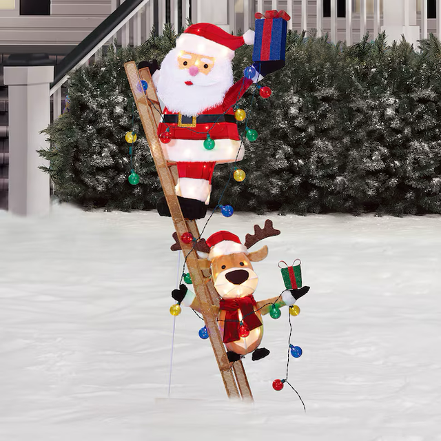 Holiday Living 5.5-ft Lighted Santa and Moose on Ladder Decoration