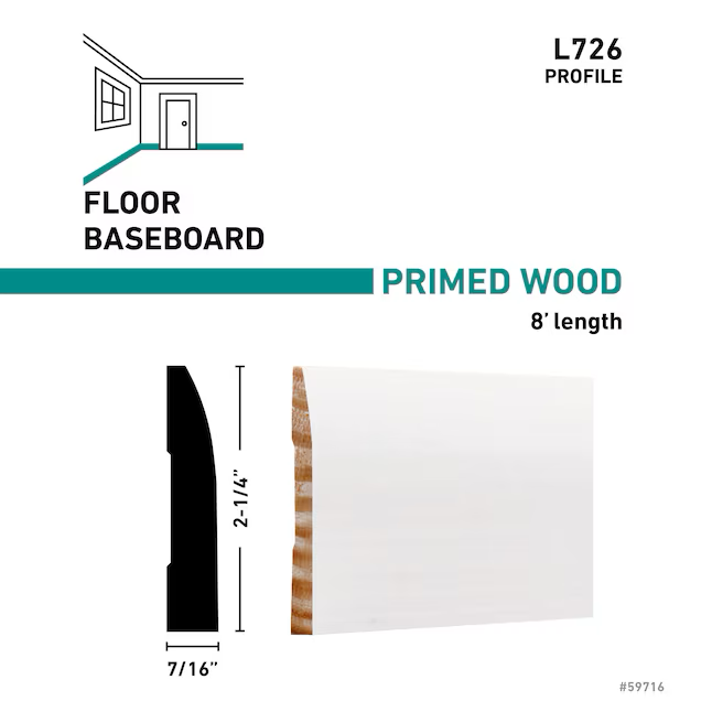 RELIABILT 7/16-in x 2-1/4-in x 8-ft Traditional Primed L 726 Baseboard Moulding