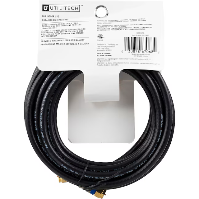 Cable coaxial Utilitech Rg6 negro de 15 pies