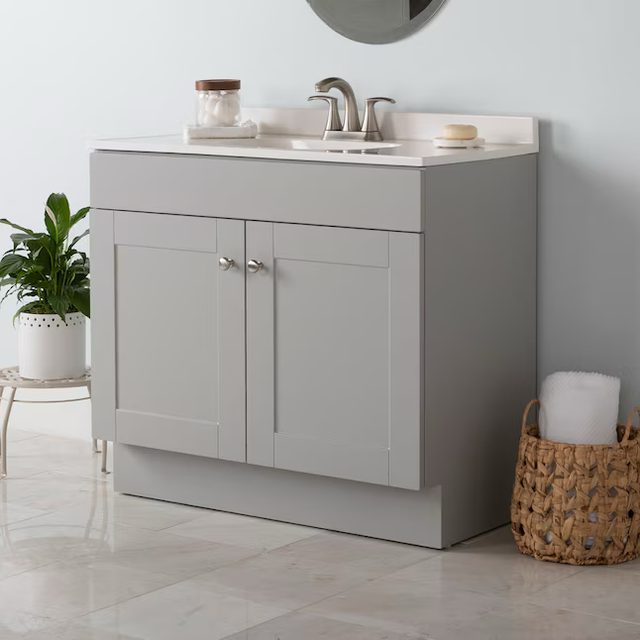 Project Source 36-in Gray Single Sink Bathroom Vanity with White Cultured Marble Top