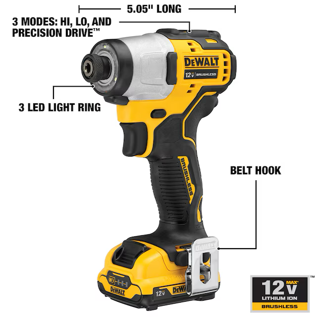 DEWALT XTREME 12-Volt Max 1/4-Zoll bürstenloser Akku-Schlagschrauber (2 Akkus im Lieferumfang enthalten, Ladegerät im Lieferumfang enthalten und weiche Tasche im Lieferumfang enthalten)