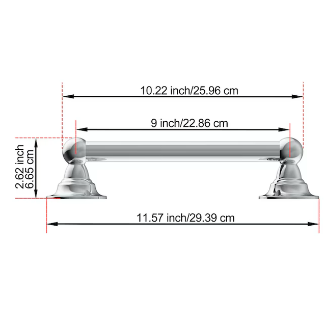 Barra de apoyo para montaje en pared con tornillos expuestos de 9 pulgadas de cromo pulido de Allen + Roth (capacidad de peso de 300 lb)