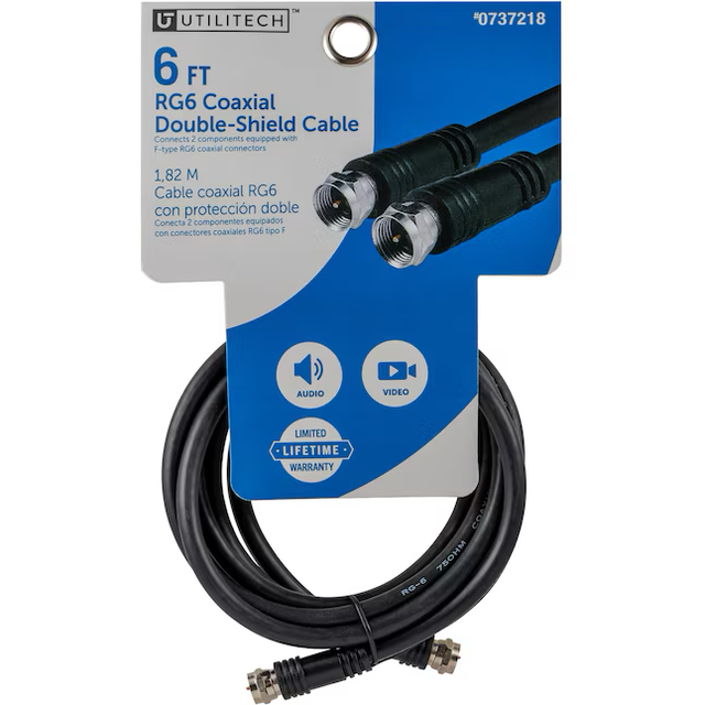 Cable coaxial Utilitech Rg6 negro de 6 pies