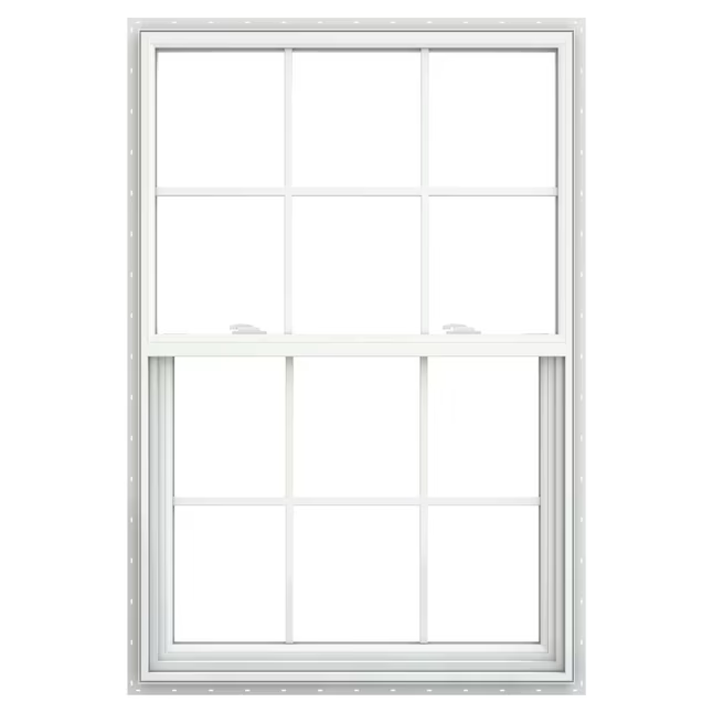 JELD-WEN V-2500 Nueva construcción Ventana de suspensión simple de baja emisividad de vinilo blanco con jamba de 31-1/2 x 51-1/2 x 3 pulgadas con rejillas Pantalla completa incluida