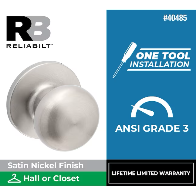 RELIABILT Baron Satin Nickel Interior/Exterior Hall/Closet Passage Door Knob