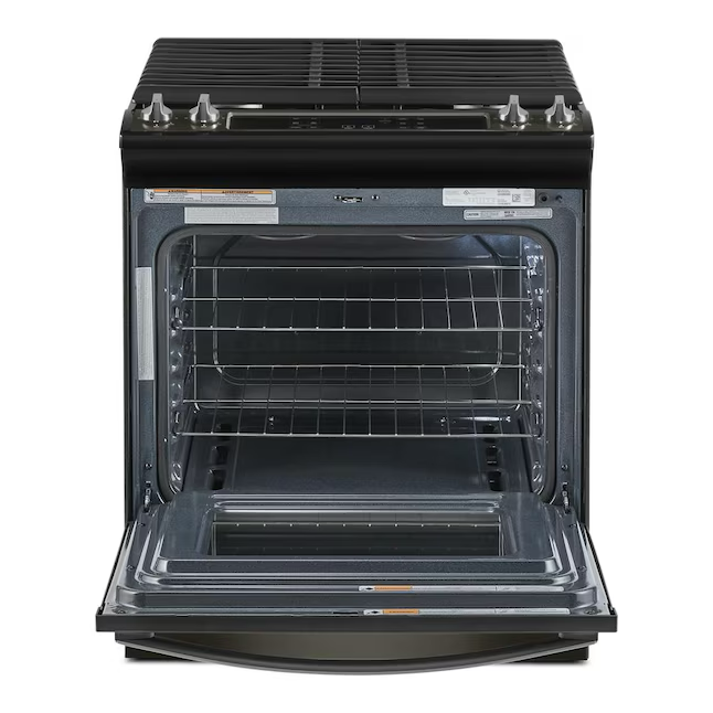 Whirlpool 30-in 4 Burners 5-cu ft Self-cleaning Slide-in Natural Gas Range (Fingerprint Resistant Black Stainless Steel)