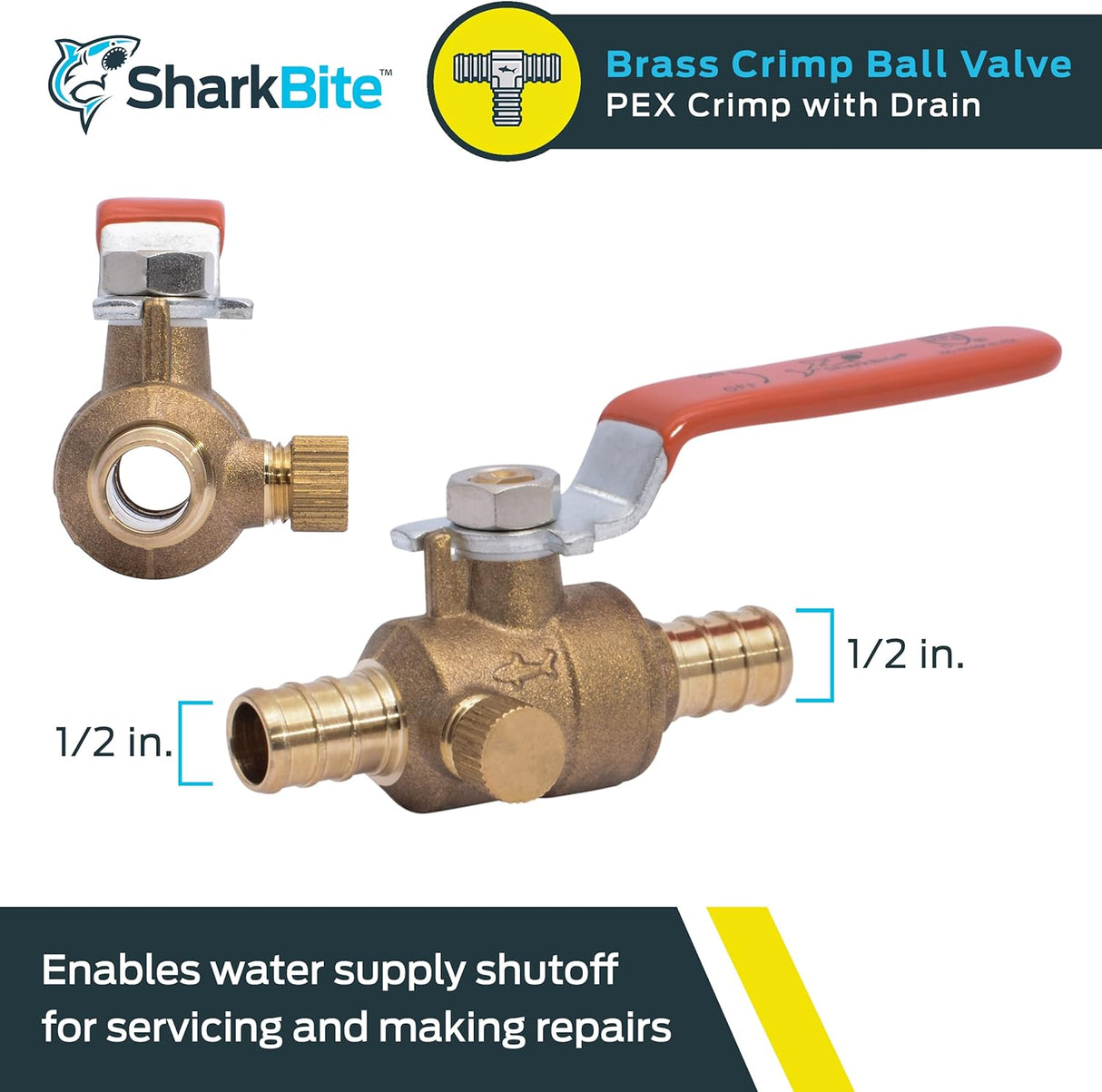 SharkBite 1/2 in. Brass Crimp Ball Valve with Drain / Vent