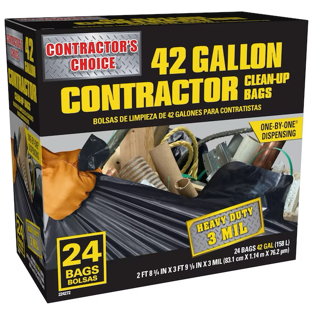 Contractor's Choice Contractor 42-Gallons Black Outdoor Plastic Construction Flap Tie Trash Bag (24-Count)