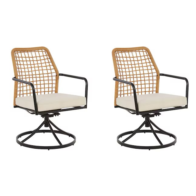 Origin 21 Clairmont Set of 2 Wicker Black Steel Frame Swivel Dining Chair with Off-white Cushioned Seat