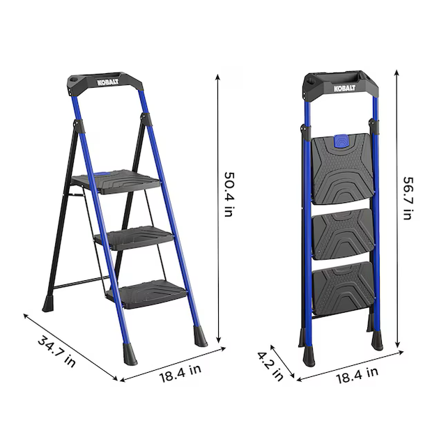 Kobalt 3-Step 300-lb Capacity Black Steel Foldable Step Stool