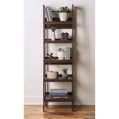 allen + roth Dark Walnut 5-Shelf Ladder Bookcase (20.5-in W x 72-in H x 18-in D)