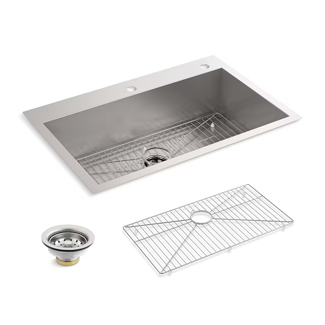 KOHLER Decree Dual-mount 33-in x 22-in Stainless Steel Single Bowl 2-Hole Kitchen Sink