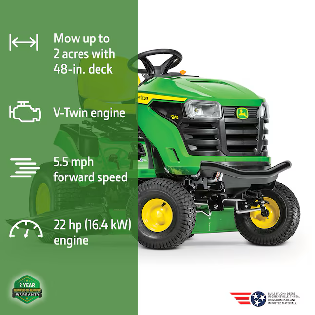 John Deere S140 48-Inches 22 -HP V-twin Gas Riding lawn mower