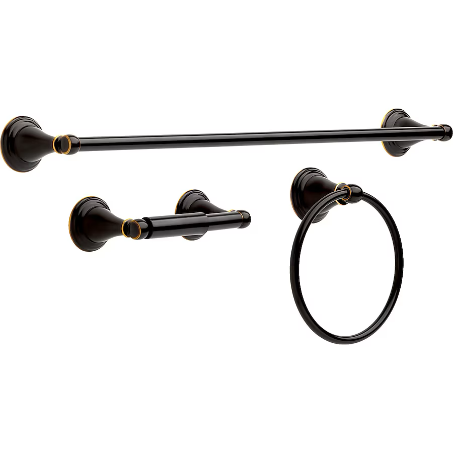 Delta 3-Piece Windemere Oil Rubbed Bronze Decorative Bathroom Hardware Set with Towel Bar,Toilet Paper Holder and Towel Ring