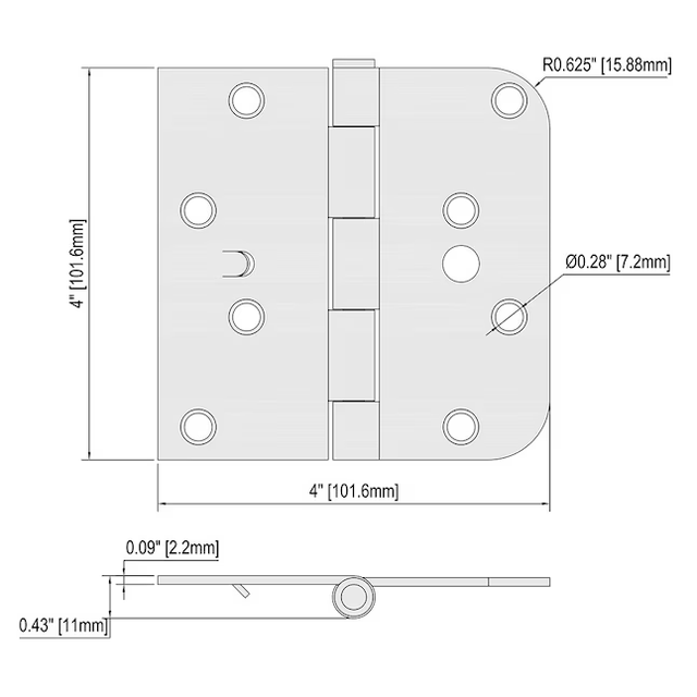 RELIABILT Security 4-Zoll-H-Einsteckscharnier für Innentüren aus satiniertem Nickel