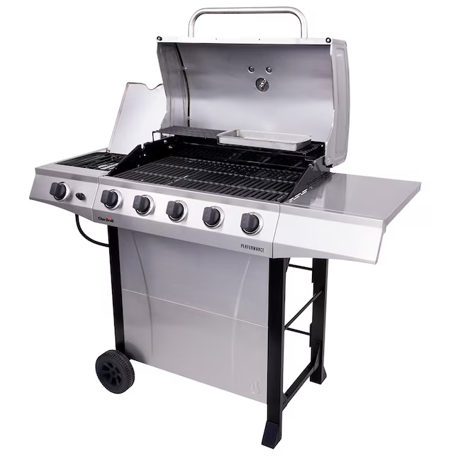 Parrilla de gas propano líquido Char-Broil Performance Series Silver de 5 quemadores con 1 quemador lateral