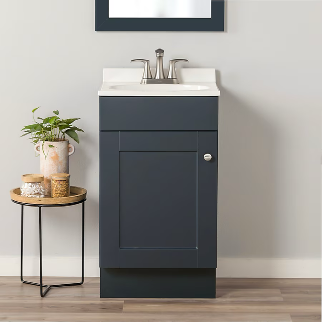 Project Source 18-in Deep Blue Single Sink Bathroom Vanity with White Cultured Marble Top