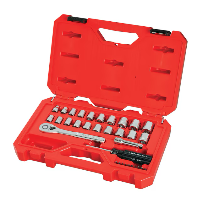 CRAFTSMAN 33-Piece Standard (SAE) and Metric Polished Chrome Mechanics Tool Set with Hard Case