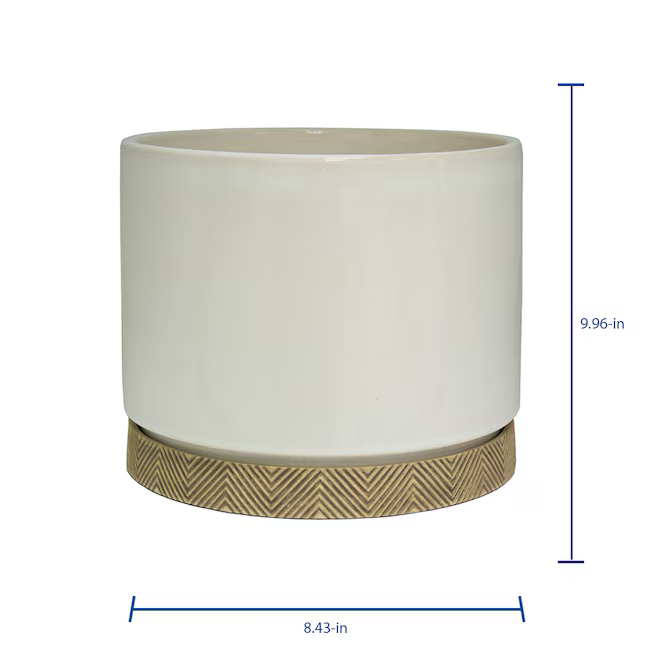 allen + roth Round 10.0-Inches W Medium White Ceramic Indoor Planter with Drainage Holes Attached Saucer