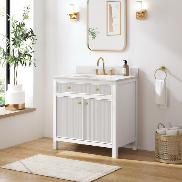 allen + roth Sandbanks 36-in White Undermount Single Sink Bathroom Vanity with White Engineered Stone Top