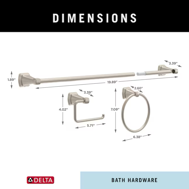 Delta 3-teiliges Flynn Spotshield dekoratives Badezimmer-Hardware-Set aus gebürstetem Nickel mit Handtuchstange, Toilettenpapierhalter und Handtuchring