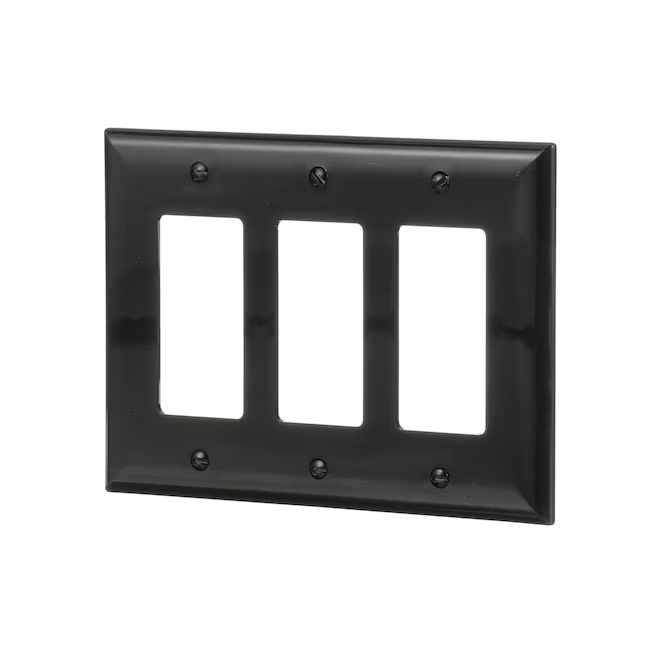 Eaton 3-Gang Midsize Black Polycarbonate Indoor Decorator Wall Plate