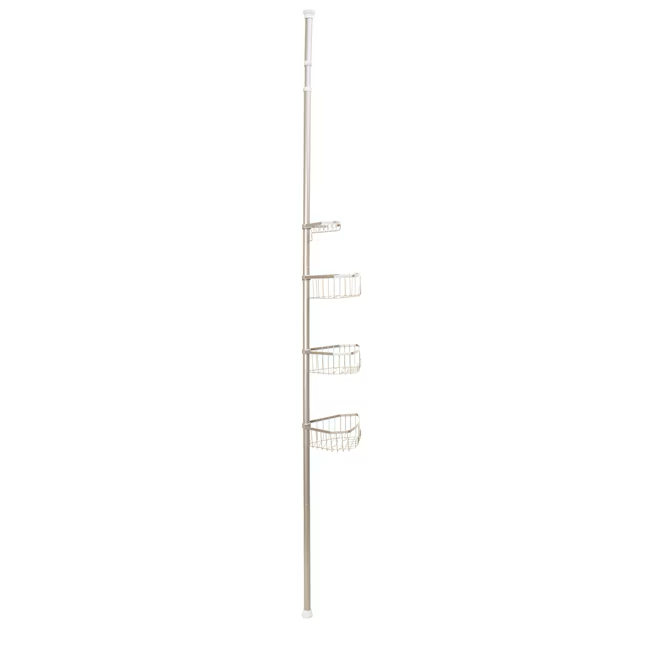 Style Selections Satin Nickel Steel 4-Shelf Tension Pole Freestanding Shower Caddy 10.5-in x 8.5-in x 66-in