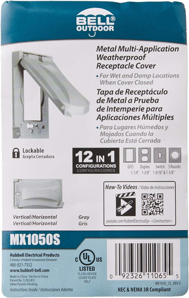 Hubbell 1-Gang Rectangle Gray Metal Weatherproof Electrical Box Cover