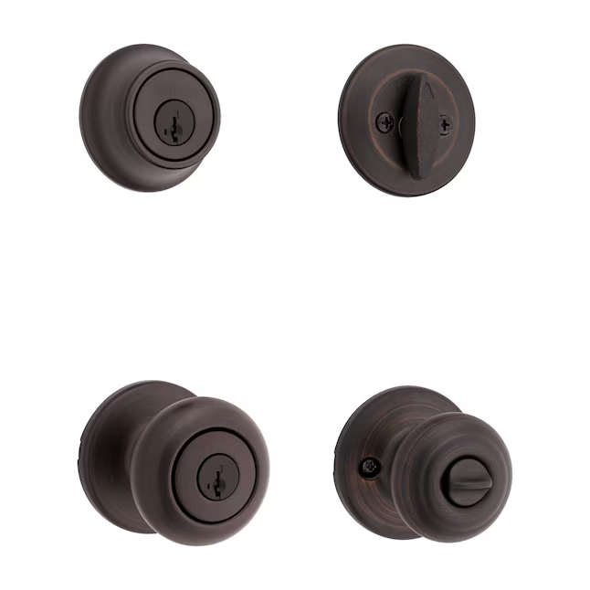 Kwikset Security Cove Venetian Bronze Smartkey Exterior Single-cylinder deadbolt Combined Door Knob Combo Pack with Antimicrobial Technology