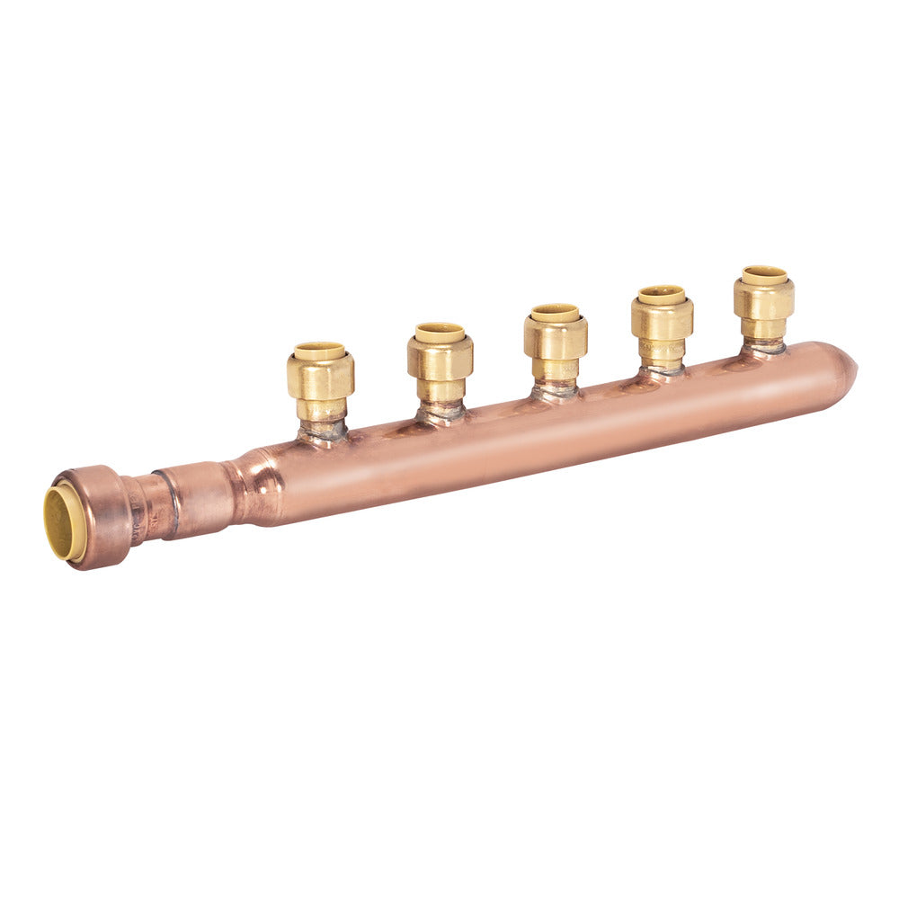 Sioux Chief 3/4" x 1/2" Copper Push-Fit Closed End Manifold (5-Port)