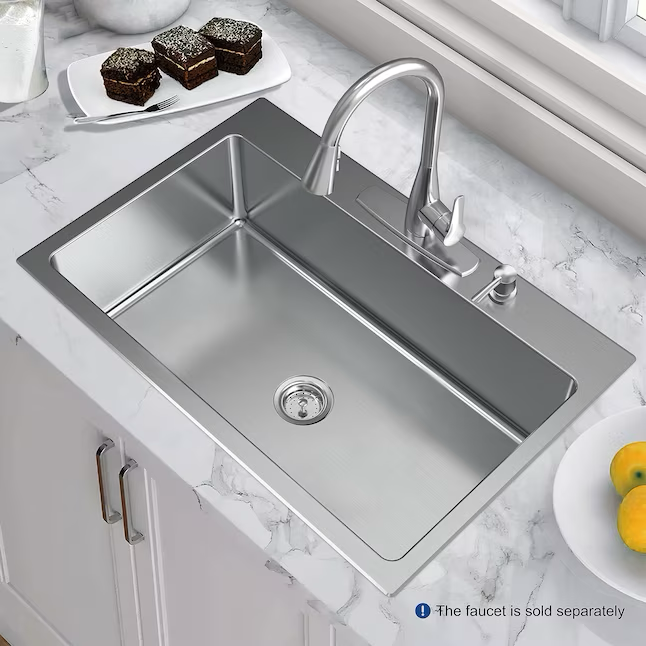 Allen + Roth The Theo Dual-mount 33-in x 22-in Stainless Steel Single Bowl 4-Hole Kitchen Sink