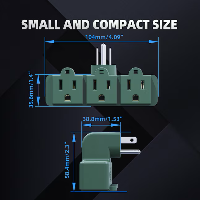 Adaptador de fuente de proyecto Adaptador estándar básico verde simple a triple con conexión a tierra de 3 cables y 15 amperios