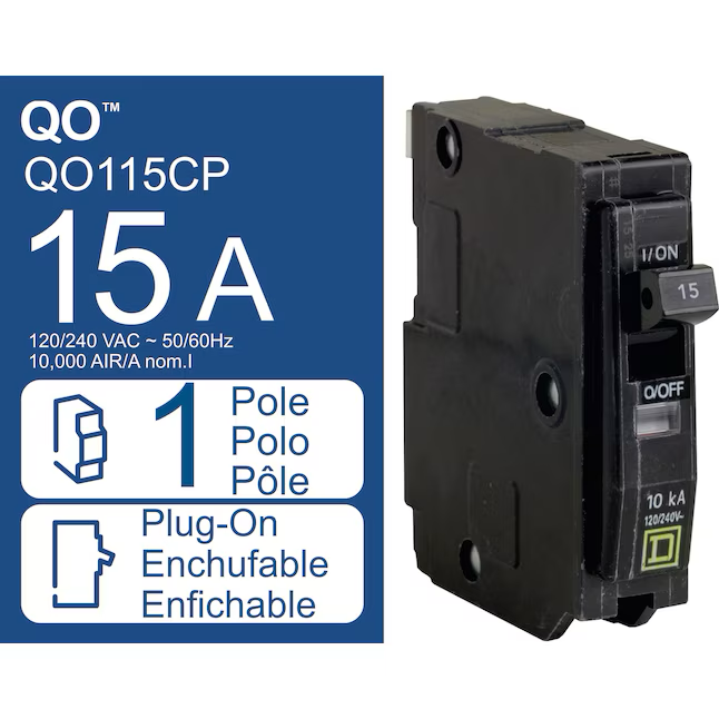 Square D QO 15 Ampere 1-poliger Standard-Leistungsschalter