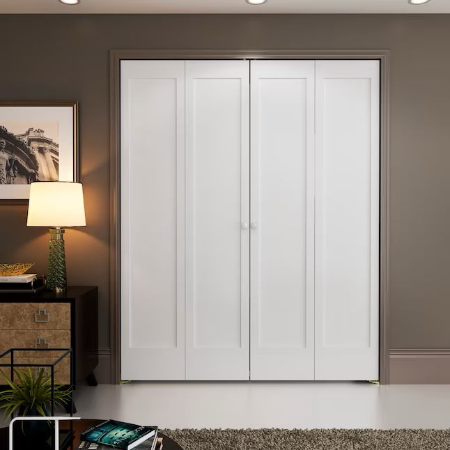 RELIABILT Shaker 36-in x 80-in Moderne White 1-panel Square Solid Core Prefinished Pine Wood Bifold Door Hardware Included