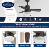 Harbor Breeze Monroem 32-in Bronze Indoor Propeller Ceiling Fan with Light (3-Blade)