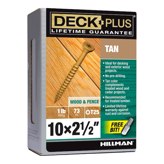 Deck Plus Tornillos para terrazas de madera a madera #10 x 2-1/2 pulgadas (73 por caja)