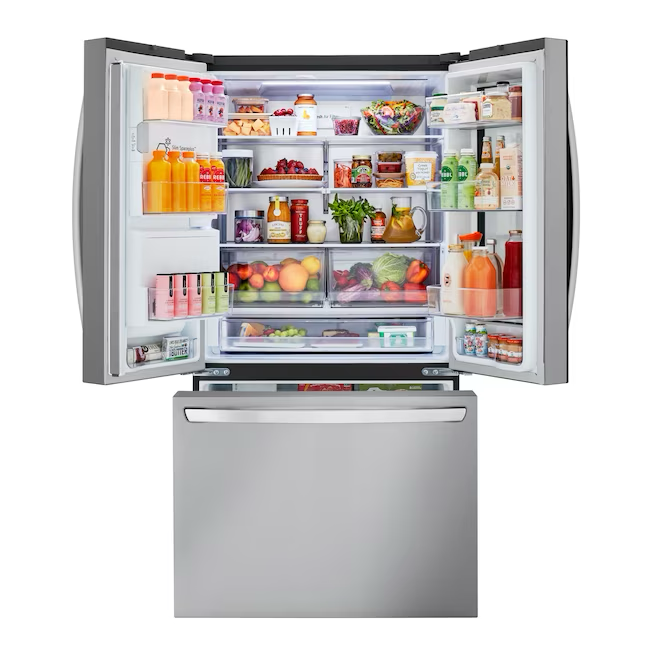 Refrigerador inteligente LG con profundidad de mostrador MAX InstaView de 25.5 pies cúbicos con puerta francesa con máquina de hielo doble, dispensador de agua y hielo (acero inoxidable) ENERGY STAR