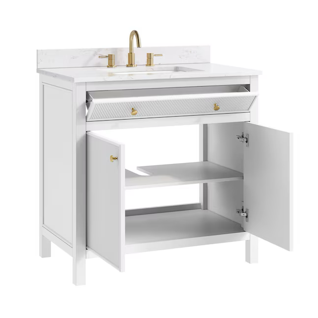 allen + roth Sandbanks 36-in White Undermount Single Sink Bathroom Vanity with White Engineered Stone Top