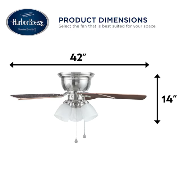 Harbor Breeze Centreville 42-in Brushed Nickel Indoor Flush Mount Ceiling Fan with Light (5-Blade)