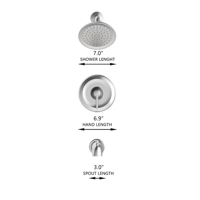 Grifo monomando para bañera y ducha de níquel cepillado de una sola función, redondo, de Allen + Roth, con válvula incluida