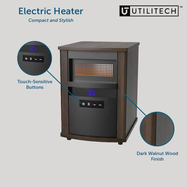 Utilitech Up to 1500-Watt Infrared Cabinet Indoor Electric Space Heater with Thermostat and Remote Included